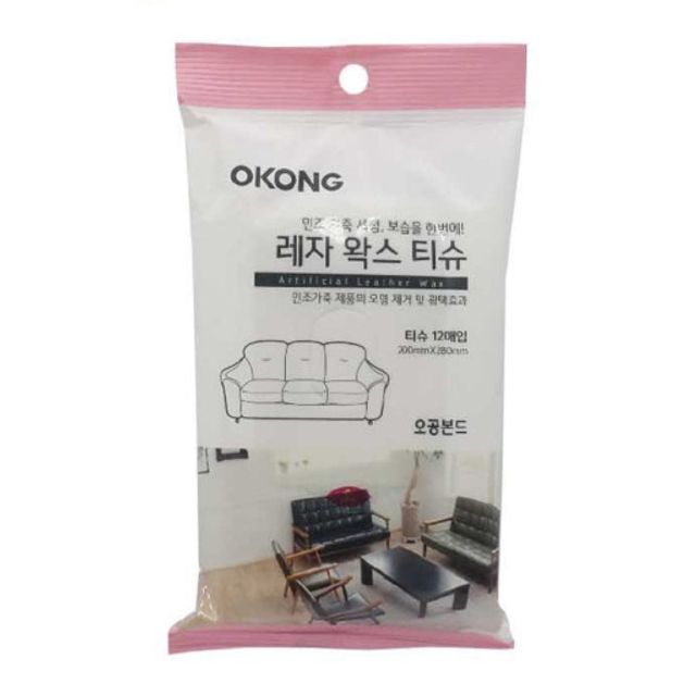 오공 레자 왁스 크리너 티슈 12매 - 인조가죽 세정 및 보습