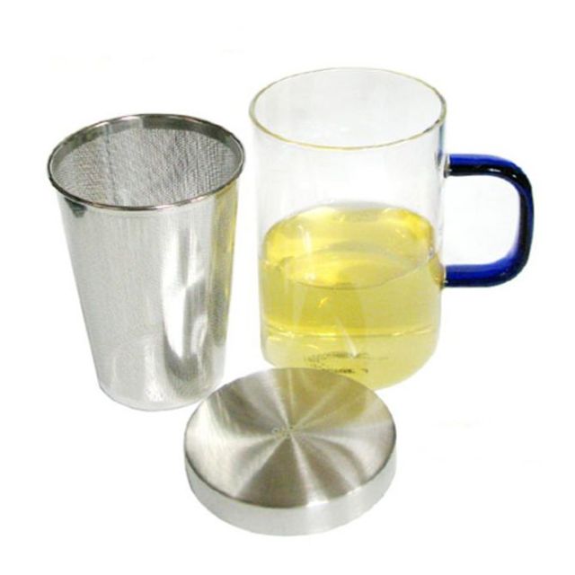 유리컵 머그컵 물컵 뚜껑컵 티망 블루 500ml - 차·커피 전용 디자인