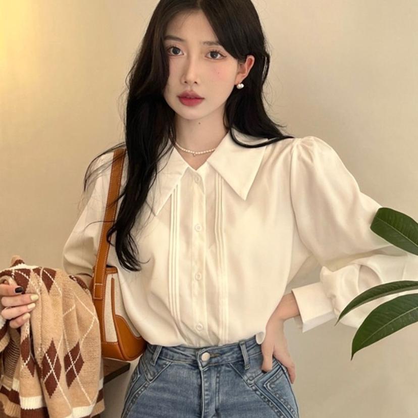 어깨 셔링 빅카라 블라우스 URD-368 여성 패션 상의