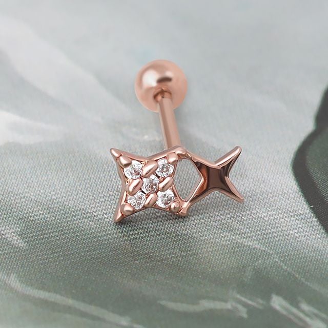 14K 골드필드 핀 더블 큐빅 별 피어싱