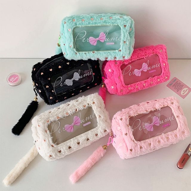 5컬러 깜찍한 PVC 파우치 퍼 하트 여성 소품케이스