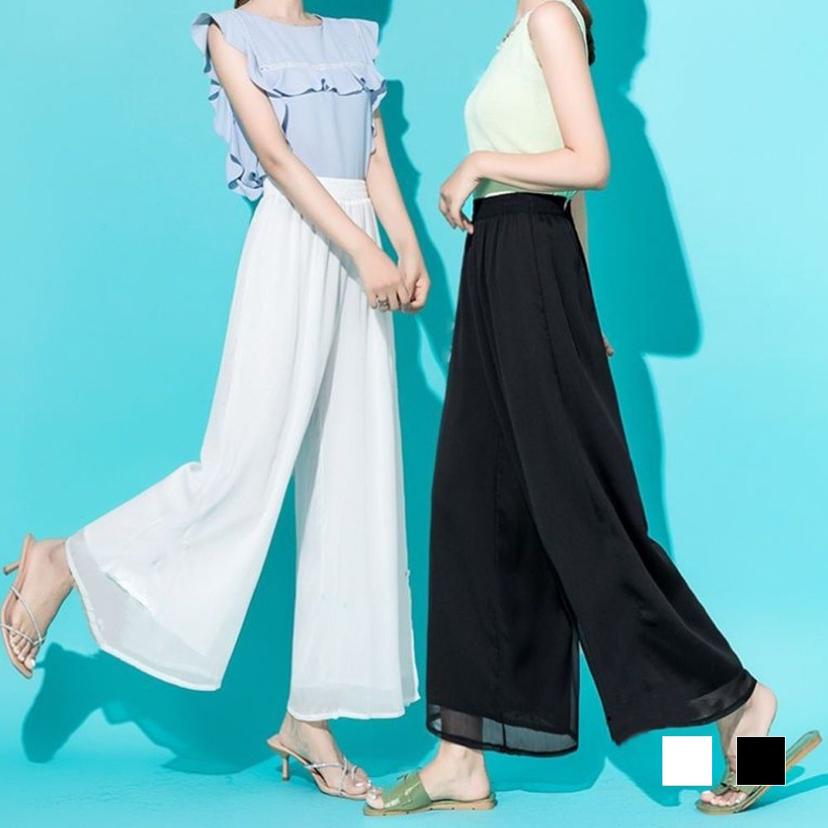 설아 쉬폰 밴딩 통바지 여성 여름 와이드 팬츠