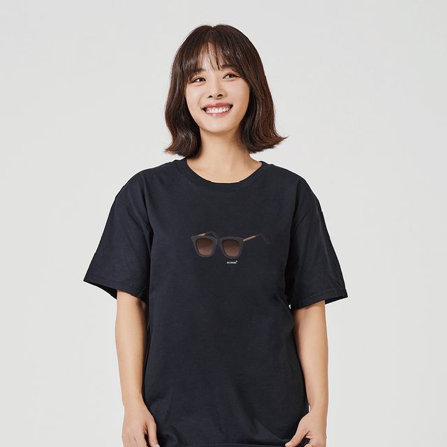 여름 반팔 박스티, 여성 라운드 티셔츠 선글라스 세트