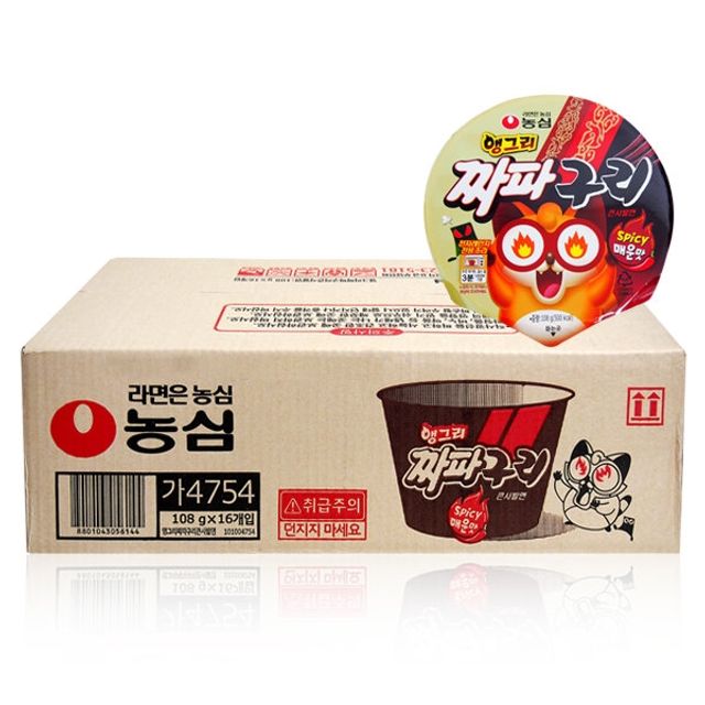 농심 앵그리짜파구리 큰사발 16개입 - 매콤달콤 볶음면 컵라면
