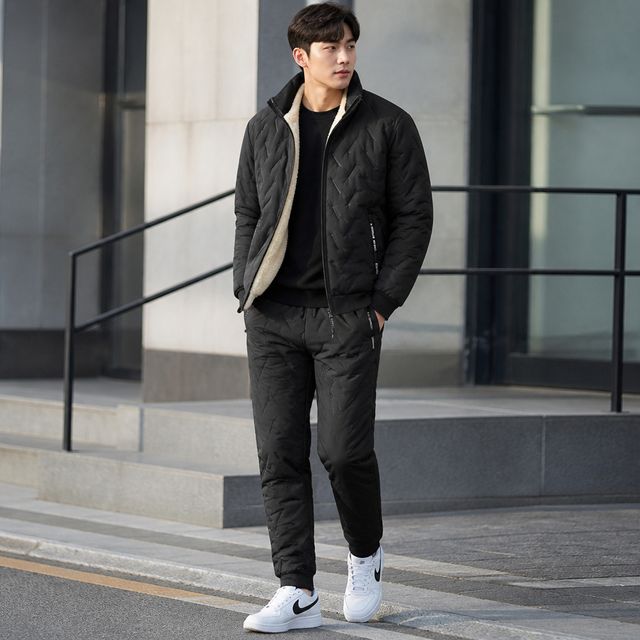 남성 겨울 트레이닝복 융털 패딩 점퍼 자켓 기모 바지 방한 상하의