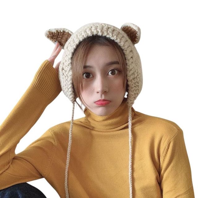 니트 귀마개 귀도리, 겨울 보온 귀덮개 아이보리