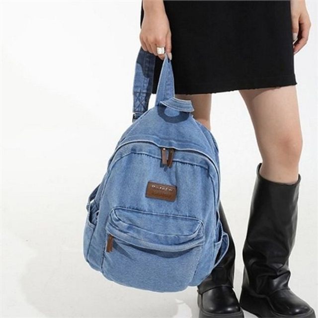 캐주얼 여성 데님 백팩, 데일리 여자 청 백팩 여행용