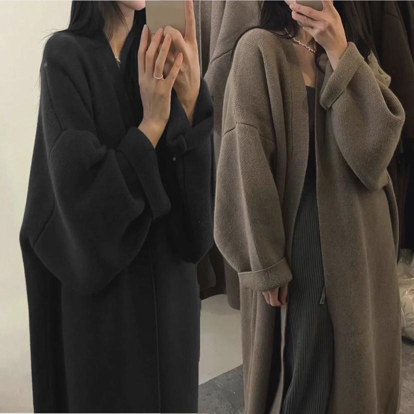 여성 루즈핏 코트 스타일 오픈 가디건 겨울 아우터