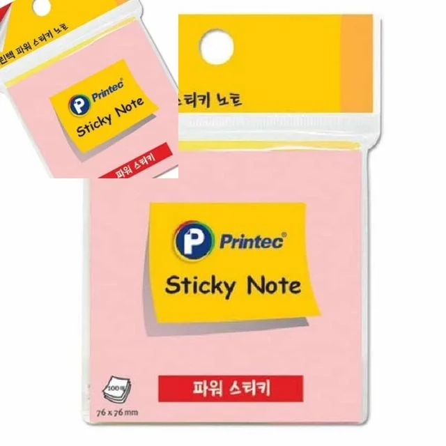 프린텍 파워 스티키노트 핑크 76x76mm 100매 책상메모지 쇼핑몰메모지 병원메모지 어린이집메모지