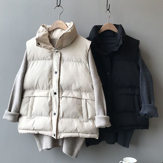 여성 하이넥 루즈핏 패딩 조끼 2컬러 방한 베스트