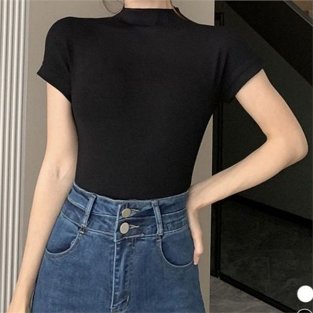 골지 여성 반목티 티셔츠 데일리 여성 반팔 티셔츠 슬림 여름