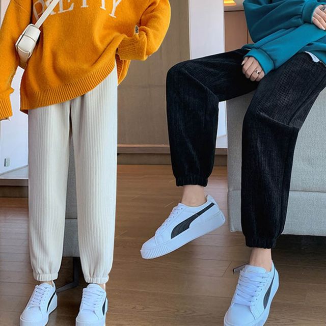 가을 겨울 패션 여성 무지 코듀로이 밴딩 팬츠 바지 - 편안한 밴딩 스타일