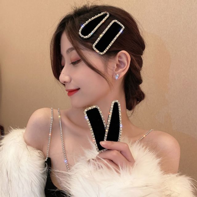 벨벳 큐빅 똑딱핀 블랙 검정 헤어핀 머리핀