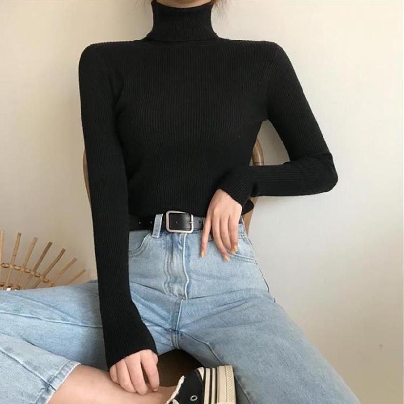 터틀넥 골지티 목폴라티 반목 캐주얼 여성 목티셔츠