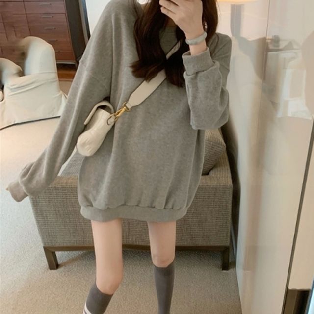 여성 데일리 라운드 박시핏 맨투맨 편안한 캐주얼 티셔츠