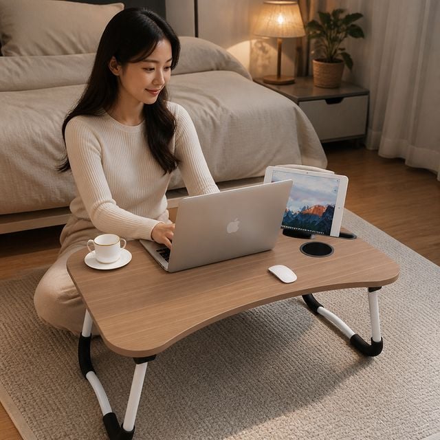 좌식 침대 책상 접이식 테이블 컵홀더 거치대 노트북 상 트레이