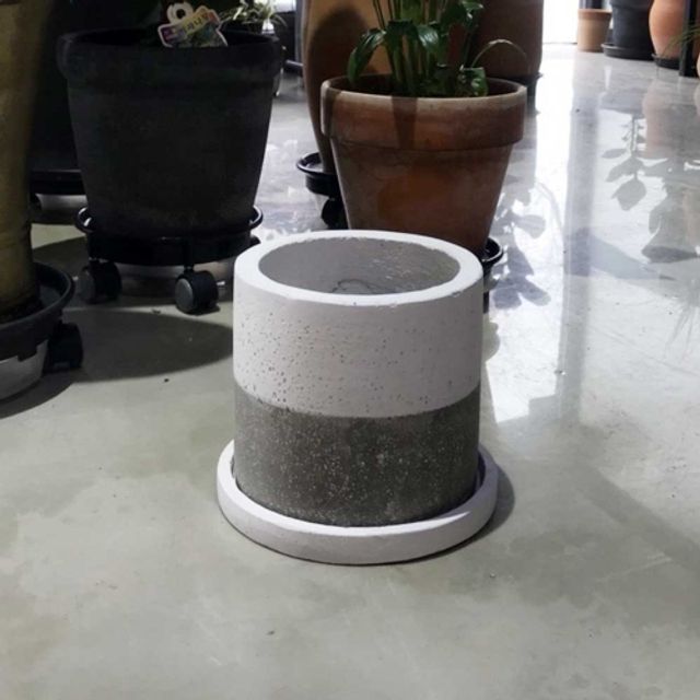 모던 시멘트 화분 정원형 화이트투톤 20x19cm 실내외 인테리어