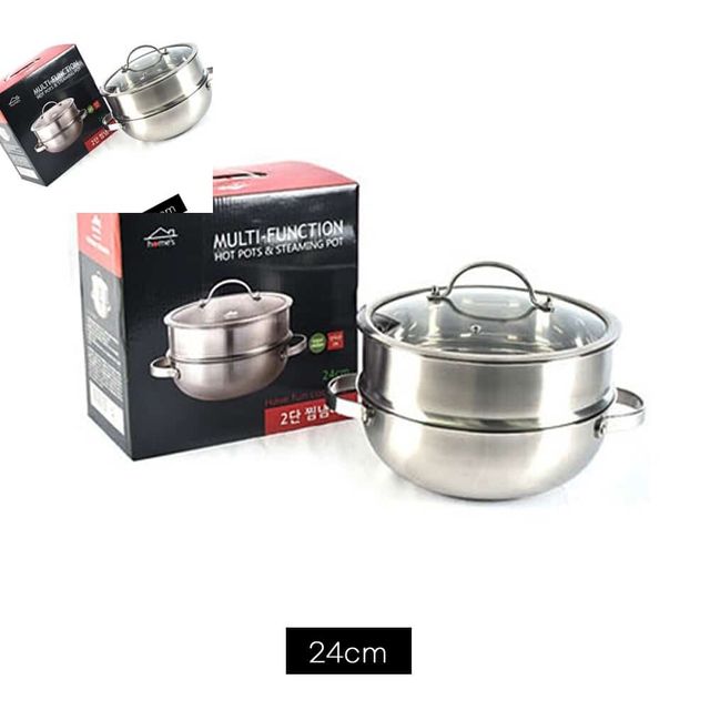 인덕션겸용 2단 스텐 찜기 24cm 찜냄비 스테인레스찜기 다용도냄비 스텐찜통
