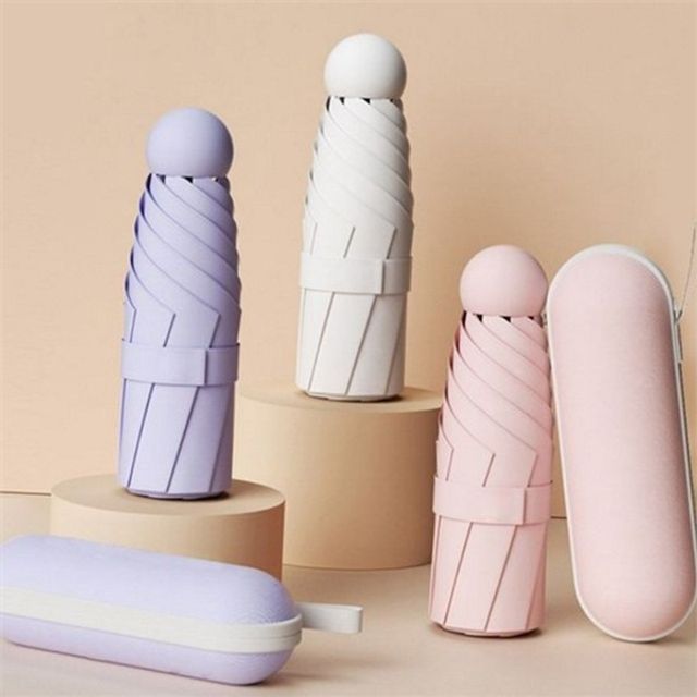 휴대용 자외선 차단 우산 초소형 자외선 차단 우산 가벼운 초경량 접이식 여행용 5단 무지 양산 겸용 여성