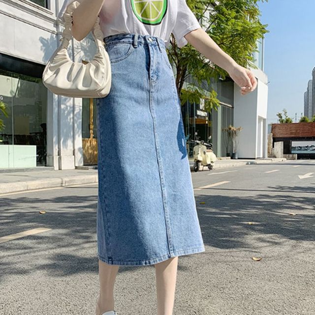 여성 슬림 스타일 롱 기장 사계절 데님 스커트