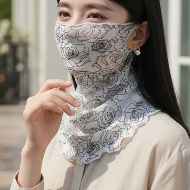 플라워 페이스커버 넥커버 일체형 자외선차단 마스크