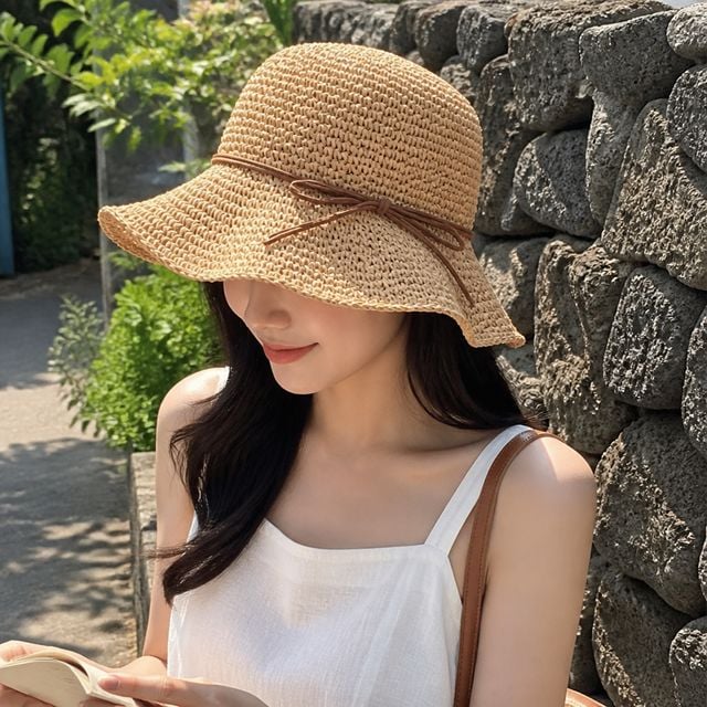 여성 라피아 밀짚 썬캡 여름 모자 왕골 벙거지 휴가 나들이 햇빛 성인 여자