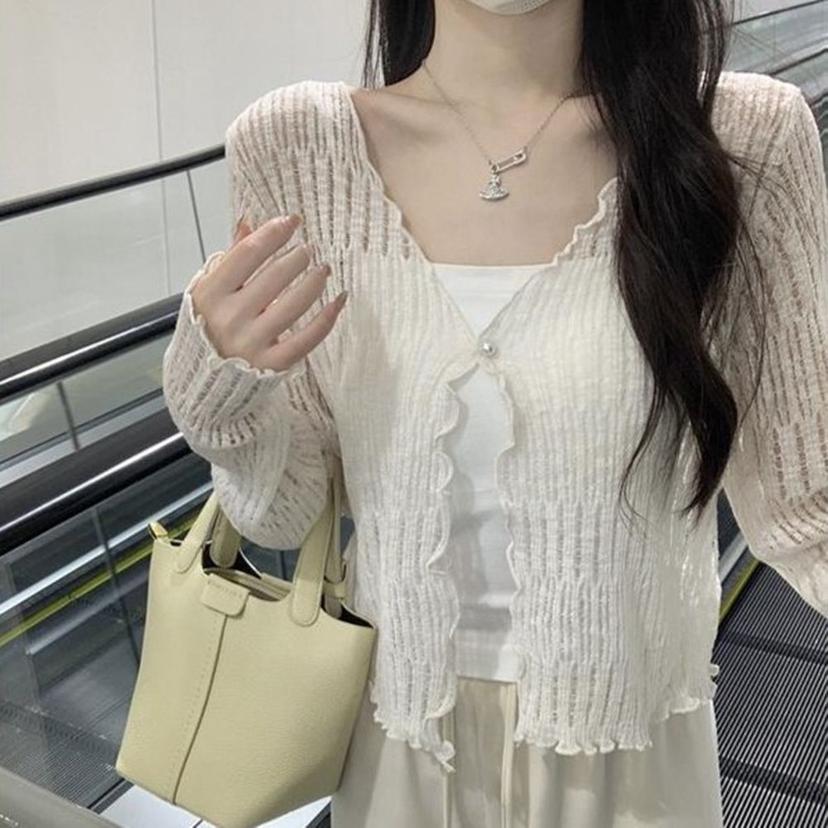 여름 브이넥 펀칭 가디건 - 시스루 루즈핏 봄 가디건