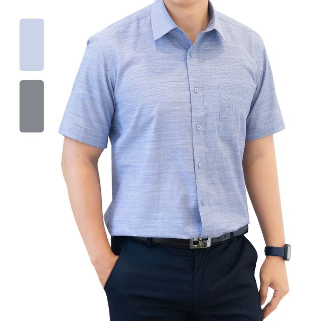 남성 얇은원단 통풍 시원한 블루 네이비 반팔 와이셔츠