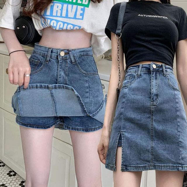여성 청치마 속바지 포함 캐주얼 청팬츠스커트 데일리