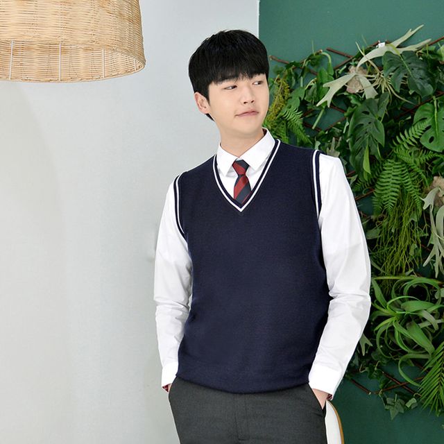 교복몰 보풀방지 네이비화이트라인 남자 교복조끼