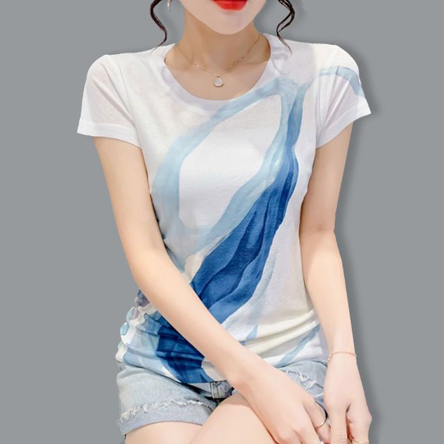 여성 여름 라운드 반팔 티셔츠 - 시원한 슬림핏