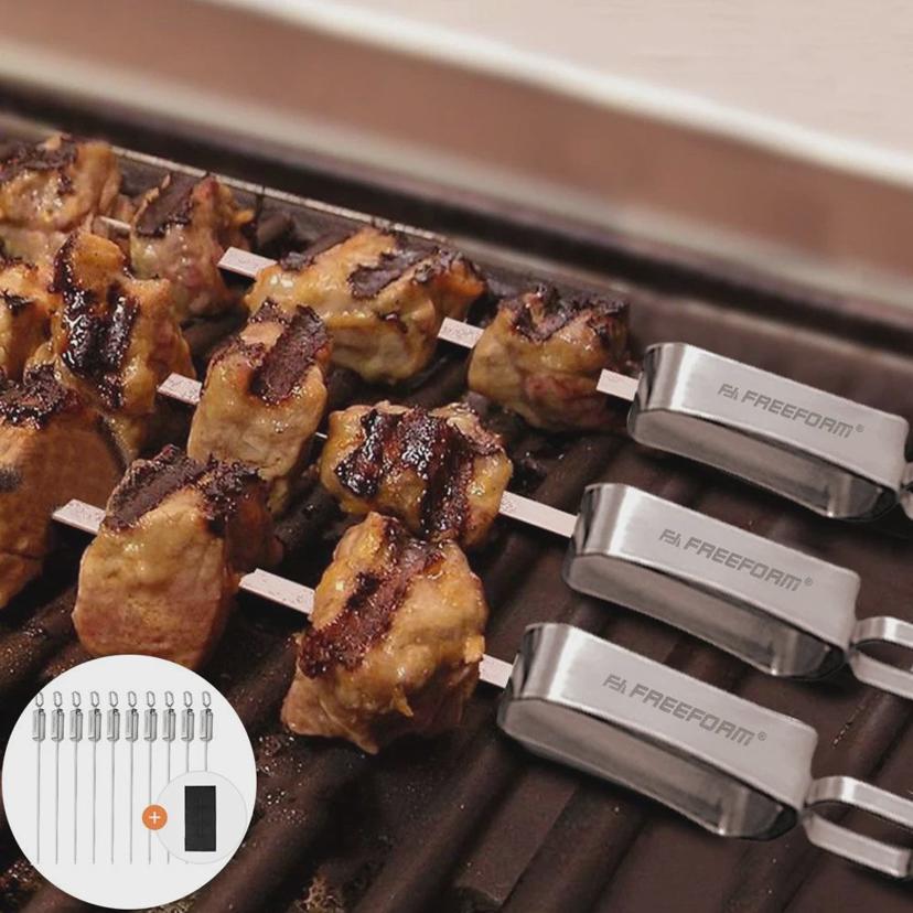 스텐 바베큐 꼬치 10P 세트 - 캠핑 BBQ 구이용