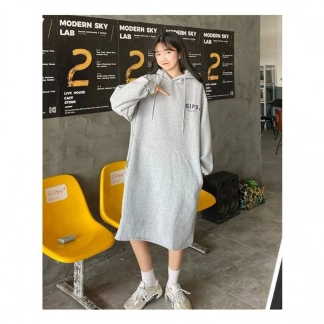 도툼 쉬폰원피스 후드 데일리 따뜻한 캐주얼 원피스