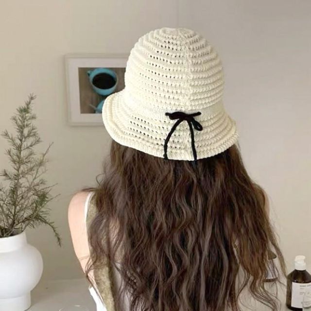 모자 벙거지 썬캡 리본 여자 여성 돌돌이면 버킷햇 밀짚 성인 가림막 조임