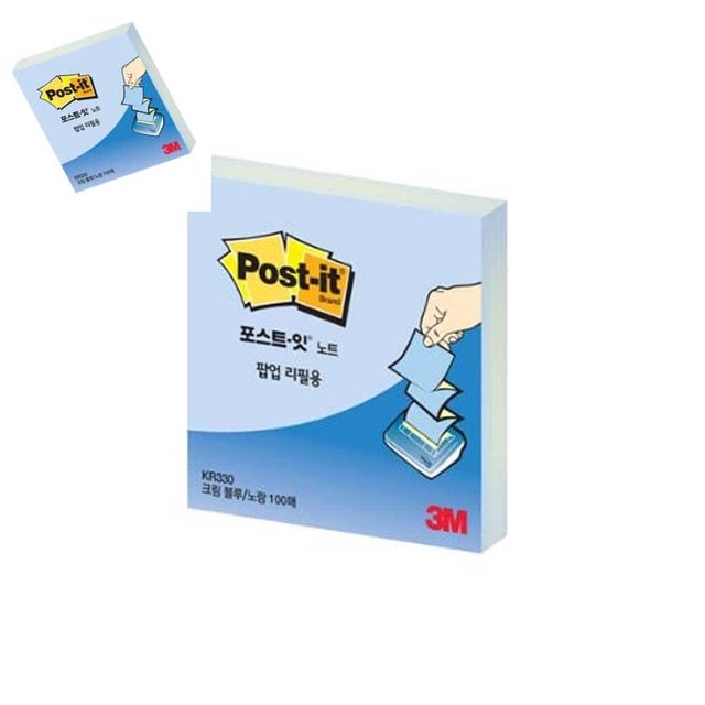 3M 팝업노트 리필 크림블루 노랑 포스트잇 병원메모지 떼었다붙이는메모지 리블메모지 탈부착메모장
