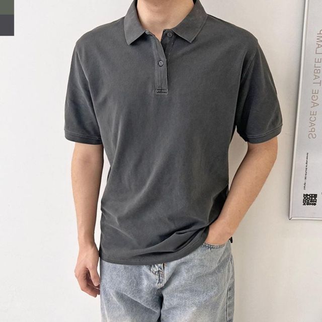 남성 스톤 면소재 PK 카라넥 반소매 상의 반팔티셔츠