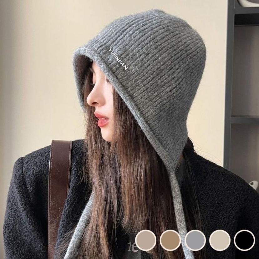 여성 롤업 영문 포인트 니트 비니 모자