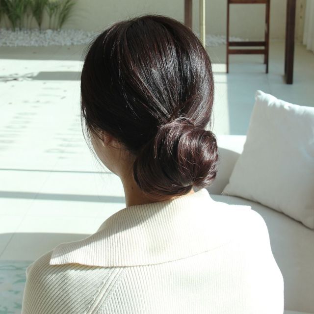 로우번 올림머리 똥머리 가발 자연갈색