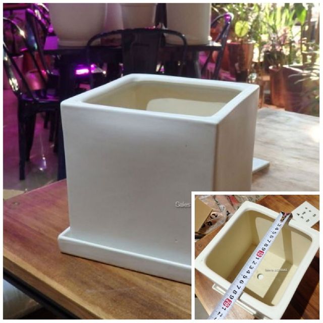무광 도기화분 정사각 중 18x18x18cm 개업화분 거실꾸미기 개업미니화분 채소재배