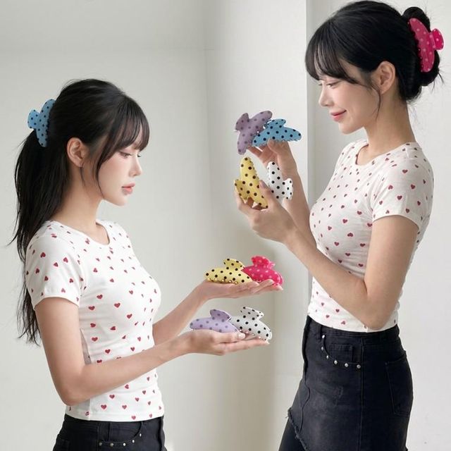 집게핀 땡땡이 헤어 올림머리 반묶음 패턴 컬러