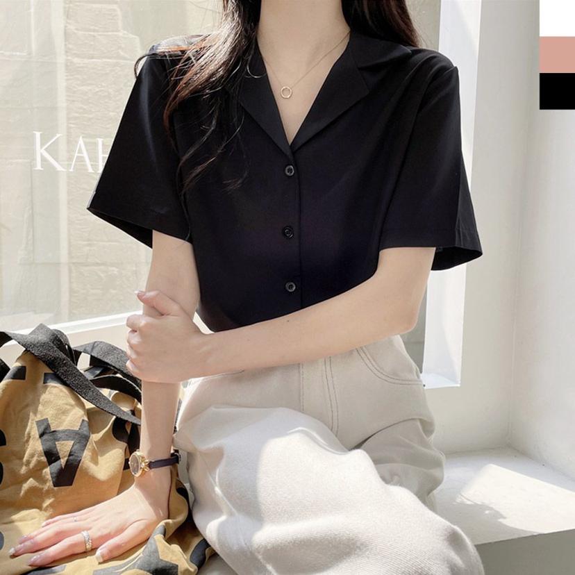 여성 카라 반팔 블라우스 KSS 1068 - 오피스 데일리 셔츠