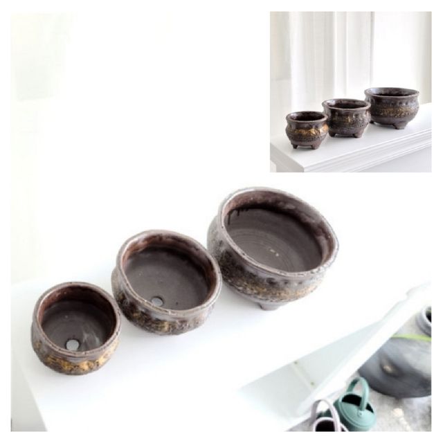 3개셋트 엔티크 옹기 화분 D12 D16 D20 야외화분 베란다화분 정원화분 난간화분
