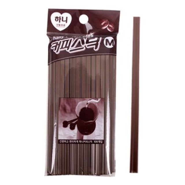 하니 커피스틱 M 100개입 갈색 - 위생적인 일회용 스틱