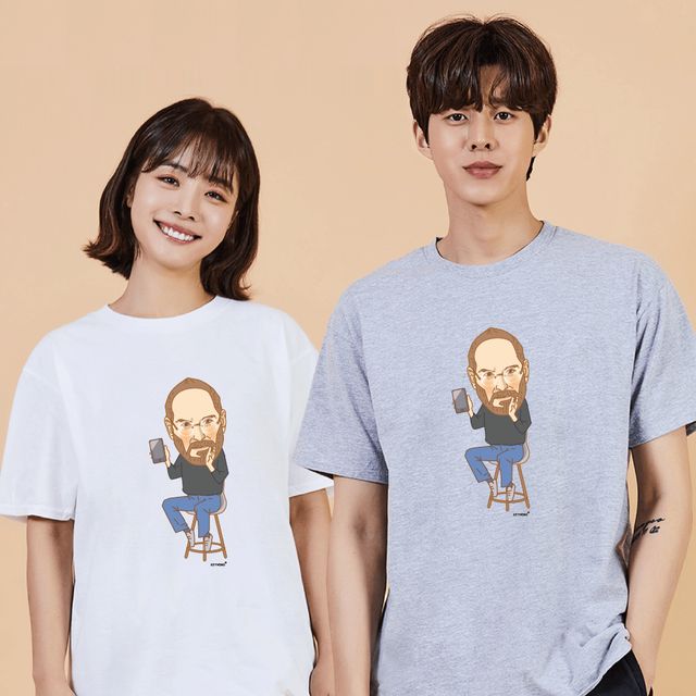 남성 면반팔티 롱티셔츠 키밍 사과 프린트 티셔츠