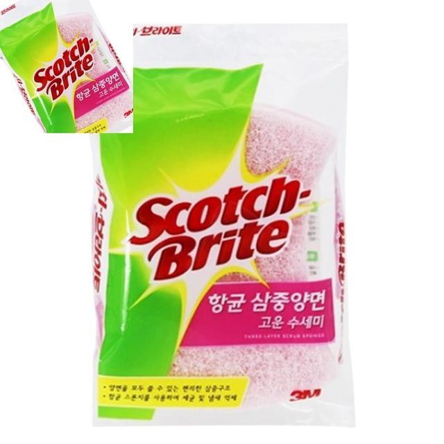 스카치브라이트 삼중양면고운수세미 주방청소 양면형 섬세세척 싱크대용