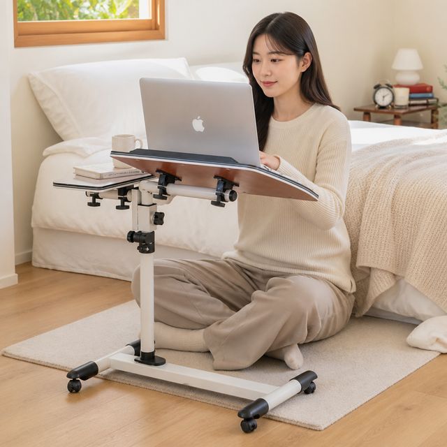 조립식 사이드 테이블 이동식 데스크 높이 조절 학습용 침대 책상
