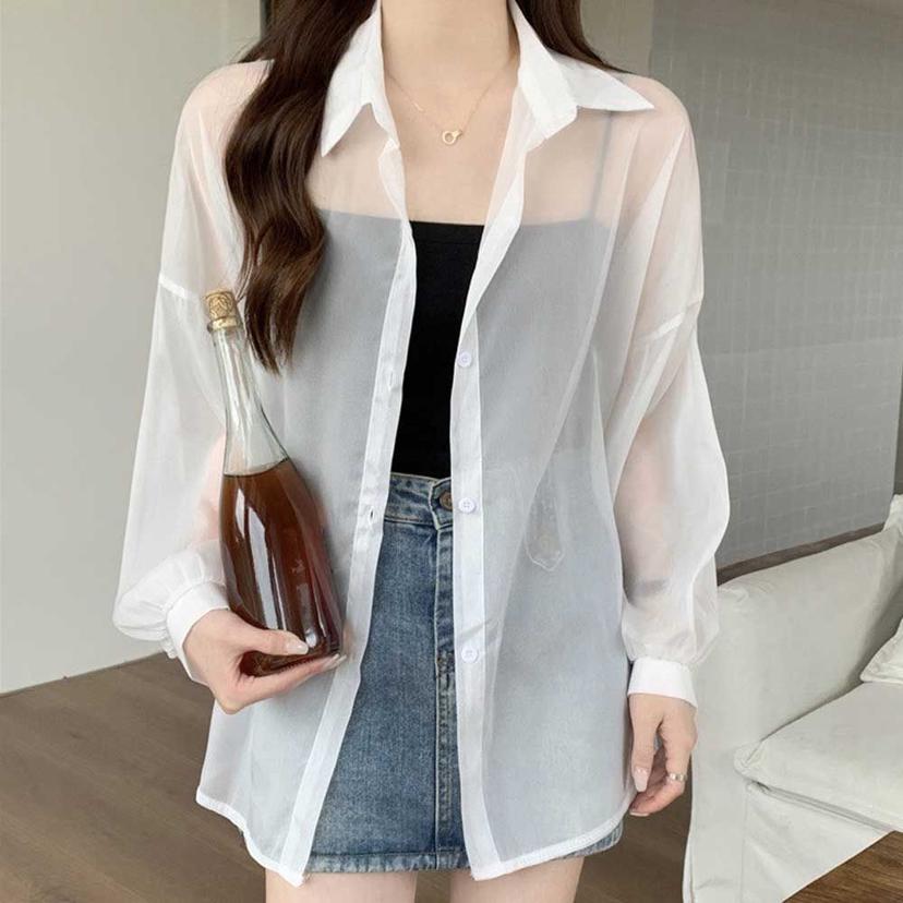 여성 여름 시스루 긴팔 셔츠 데일리 시원한 블라우스