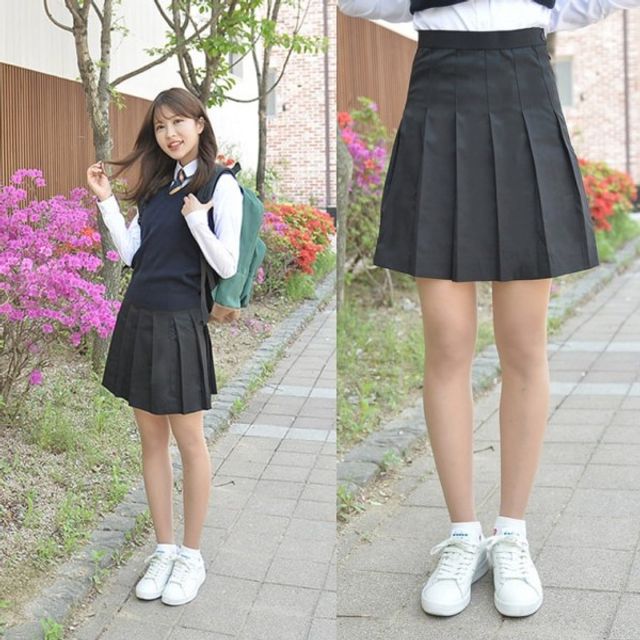 교복 주름치마 블랙 전체 주름 교복몰 정품 스타일
