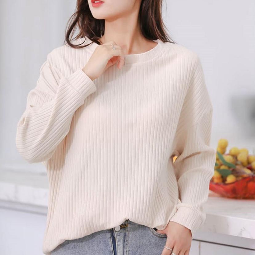 여성 노브라 긴팔 티셔츠 캡 내장 골지 홈웨어 이너