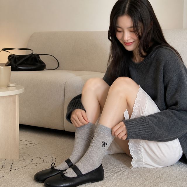 시스루 펀칭 중목양말 여성 데일리룩 포인트 리본 양말 5color